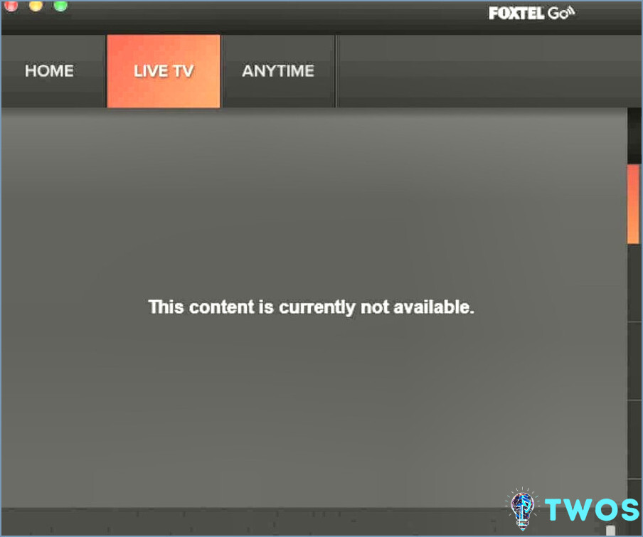 La aplicación Foxtel para Mac no funciona - TV en vivo