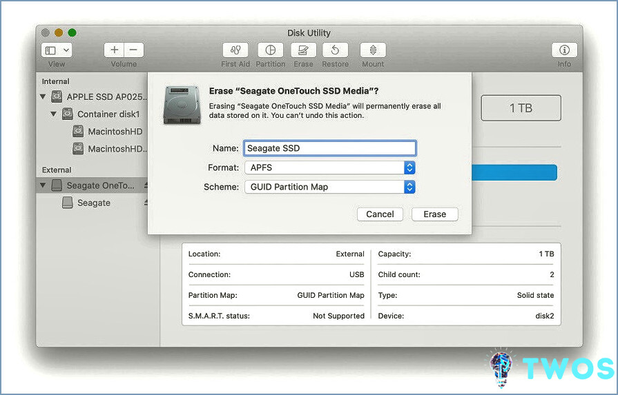 Formato de máquina de tiempo APFS de disco duro externo