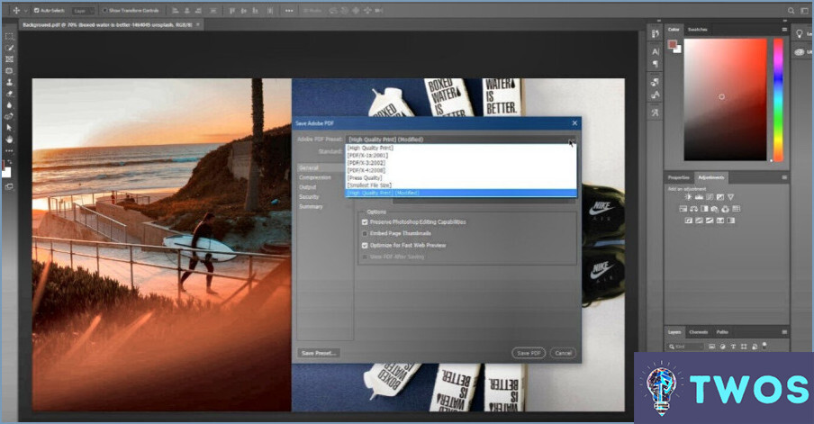 ¿Cómo puedo guardar un pdf de alta calidad en Photoshop?
