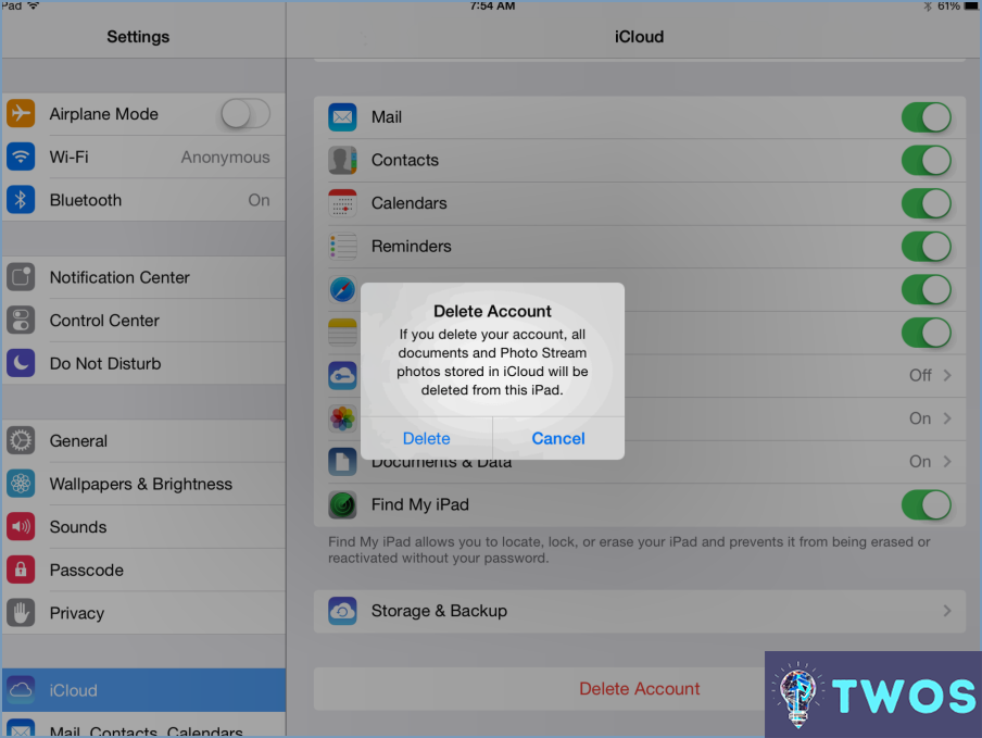 Cómo puedo eliminar mi cuenta de iCloud en mi iPad?