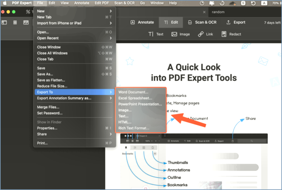 Conversión de formato de archivo en PDF Expert-1