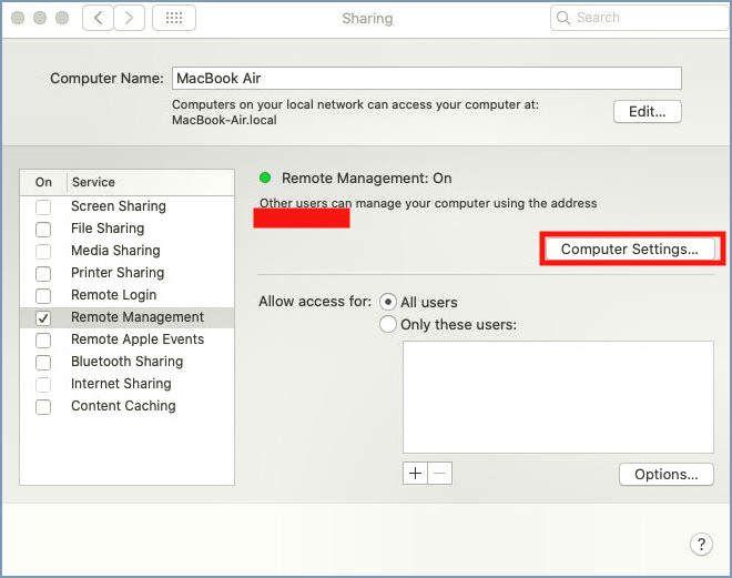 Configuración de computadora de administración remota