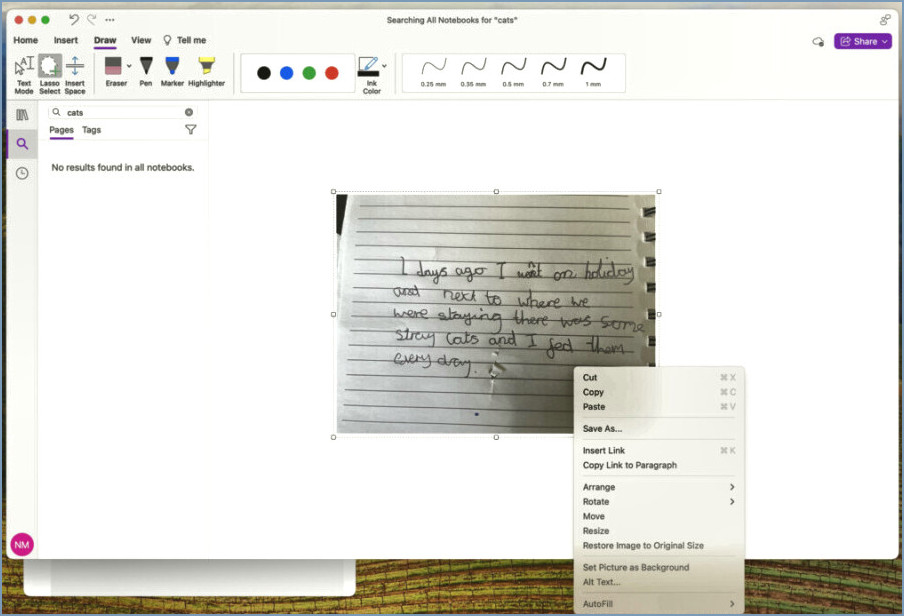 OneNote para escaneo de escritura a mano MAC OCR